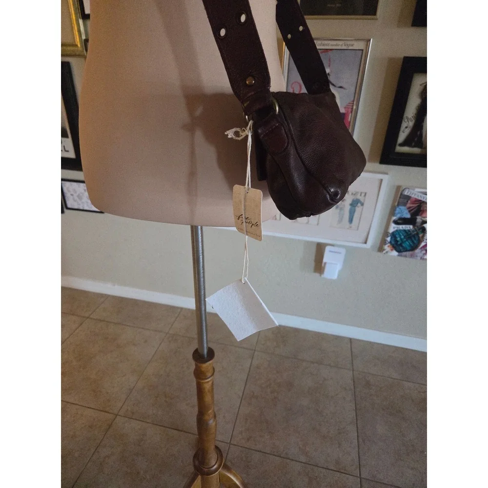Free People We The Free Camden Leather Crossbody Bag Brown Grommet Strap NEW